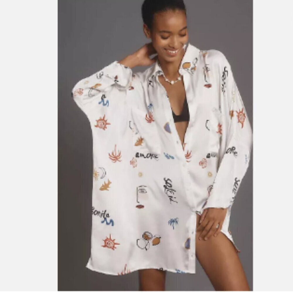 COREY LYNN CALTER | Long-Sleeve Printed Mini Shirt Dress from Anthropologie NWT - Picture 2 of 12